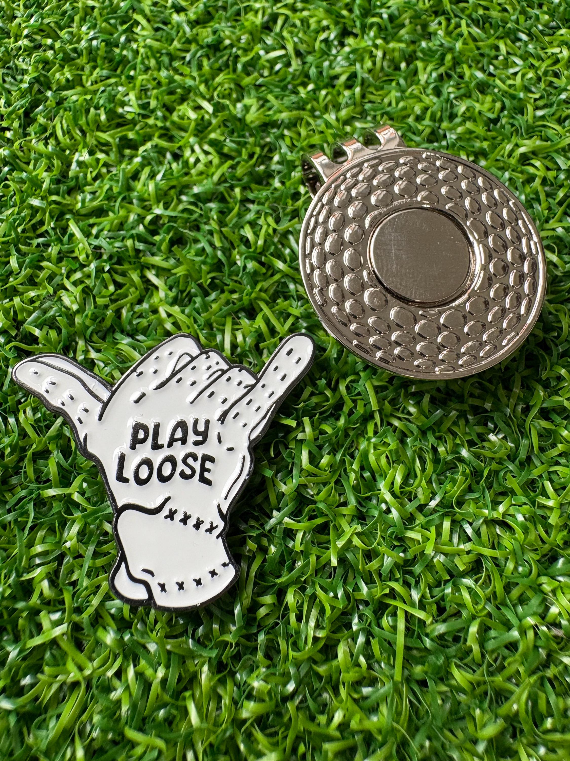 'Play Loose' golf ball marker with magnetic hat clip