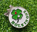'Hole in One' lucky clover style golf ball marker with hat clip