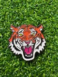 Golf ball marker with magnetic hat clip, tiger design