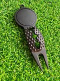Golf ball line marker drawing, divot tool, ball marker, 3-in-1