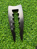 Golf divot require tool, pitch fork, with tee height measurement, 2-in-1 golf accessory