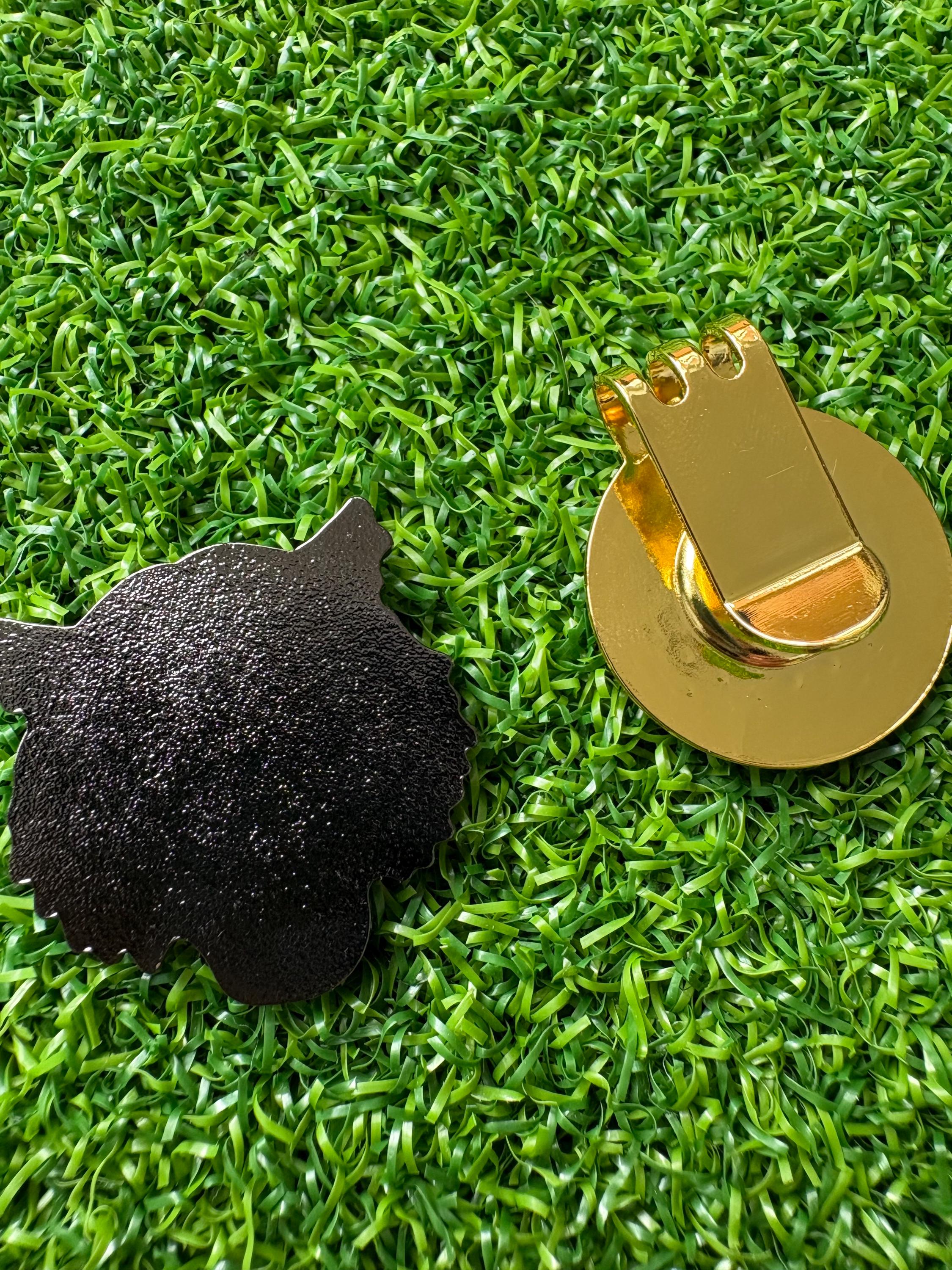 Golf ball marker with magnetic hat clip, tiger design